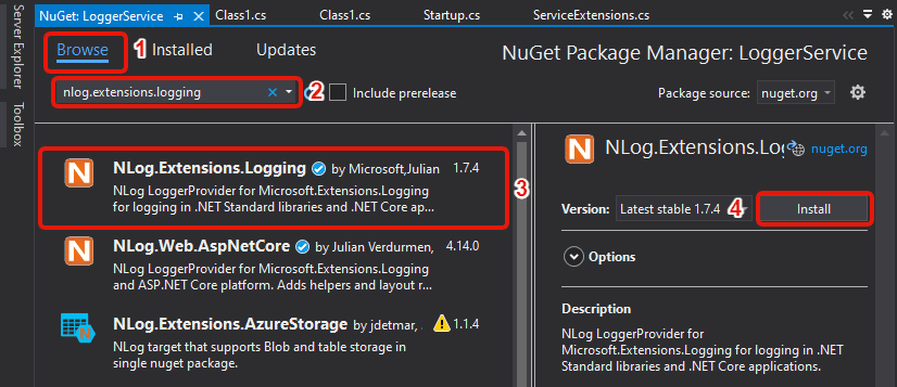 NuGet Package Manager : LoggerService