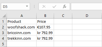 Python Price Scrape Result imported to Excel