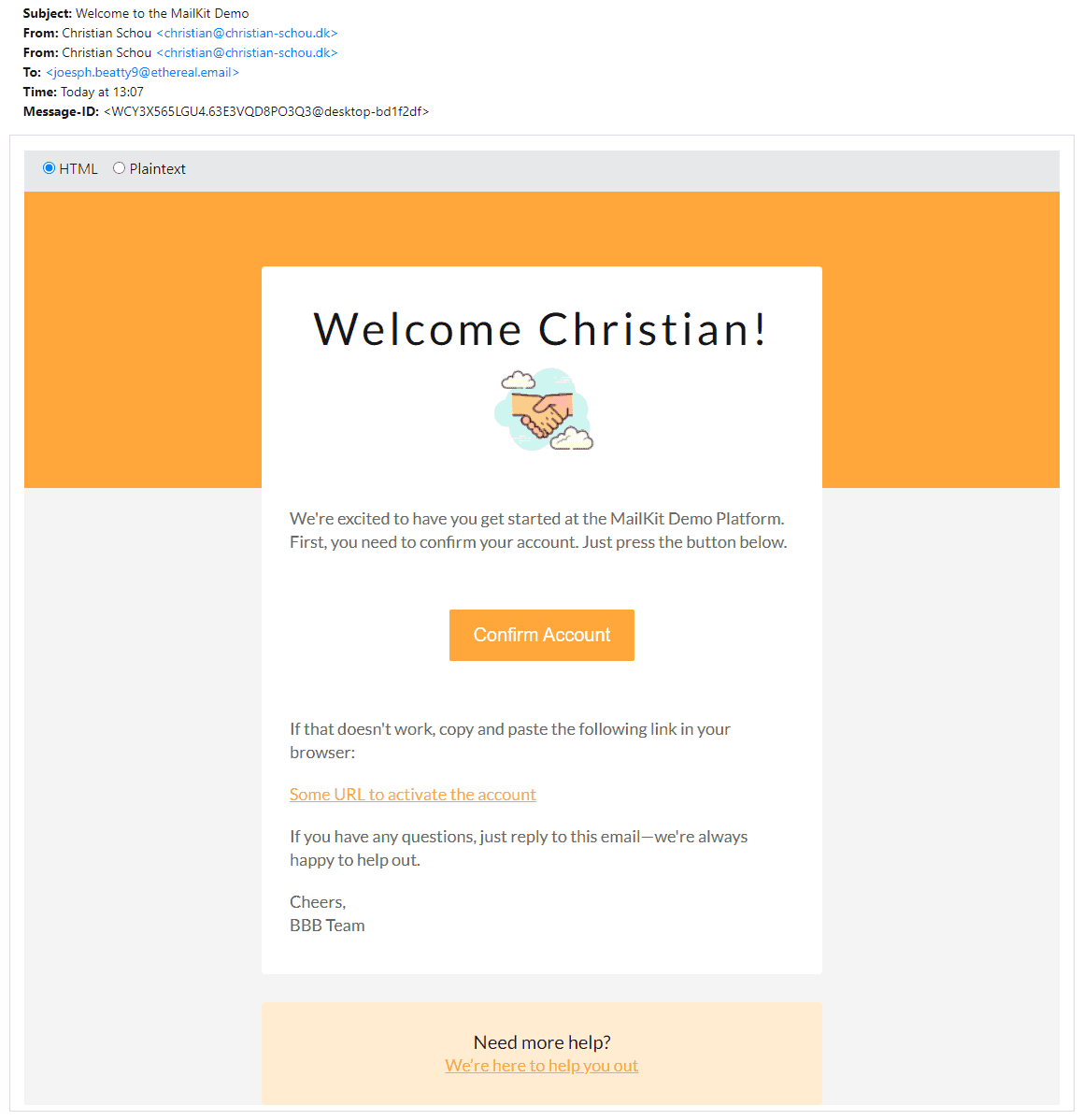 Welcome Email sent from ASP.NET Core using MailKit