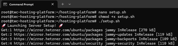 linux, ubuntu, hetzner, server setup, docker install