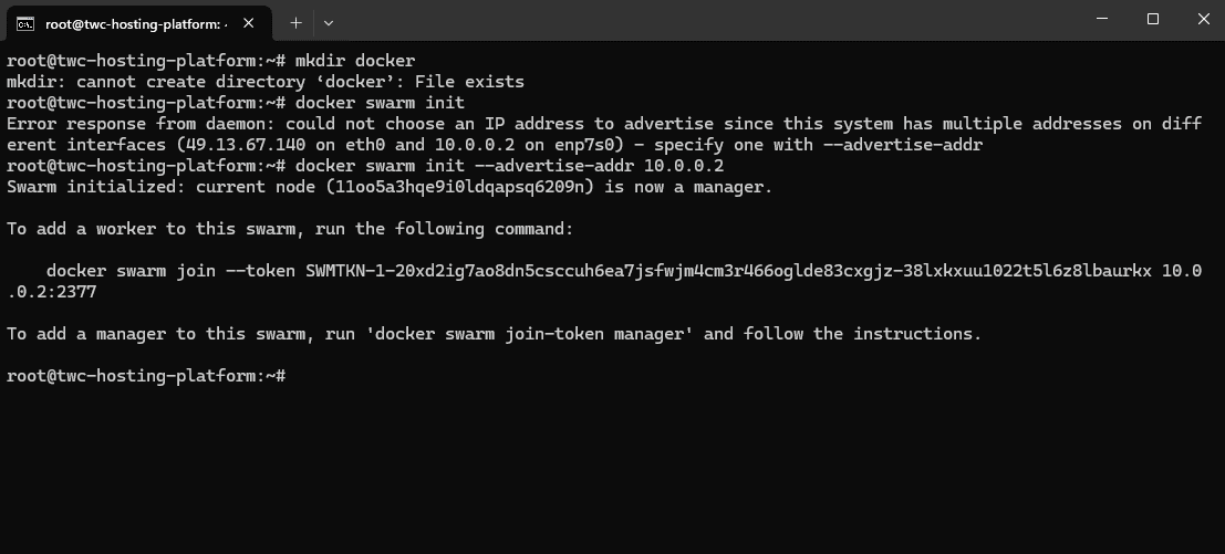 init docker swarm, init docker swarm private network