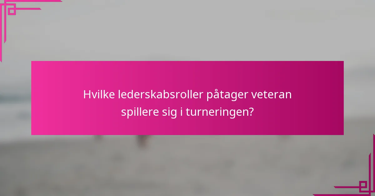 Hvilke lederskabsroller påtager veteran spillere sig i turneringen?
